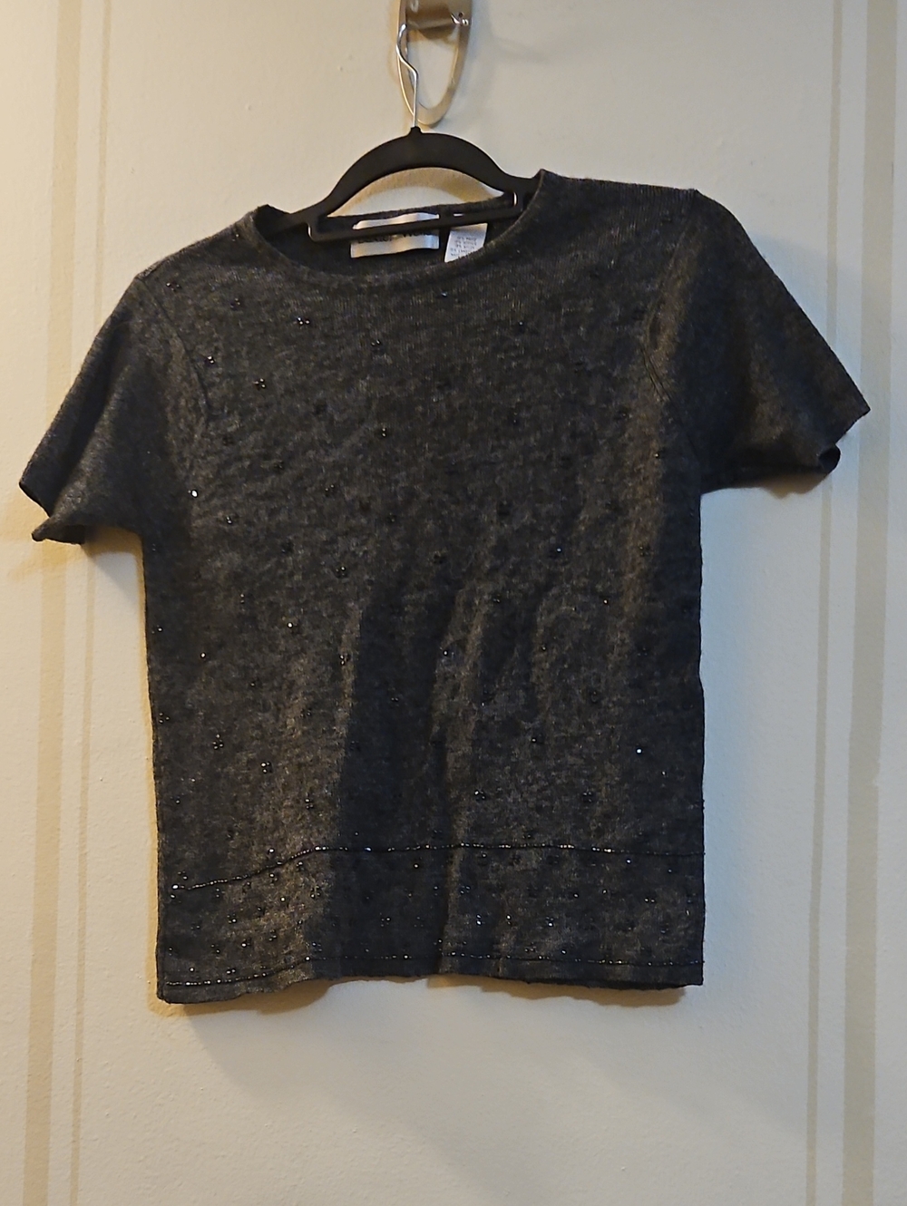 Baxter Wells, Medium Short Sleeve Sparkle Sweater - Charcoal